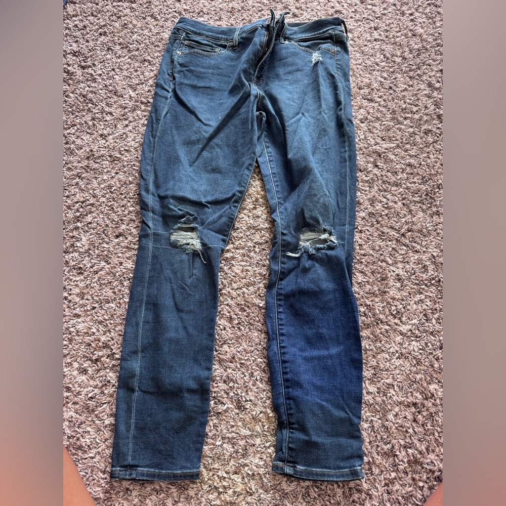 Express Women’s Dark Blue Distressed Skinny Jeans